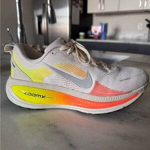 Nike White Shoe with Neon Yellow and Orange Accents